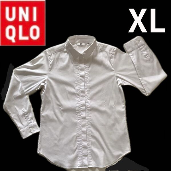 UNIQLOユニクロ ピンタックシャツ綿混 白 XLサイズ