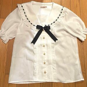 Amavel アマベル セーラーブラウス セーラー ハシゴレース ブラック リボン