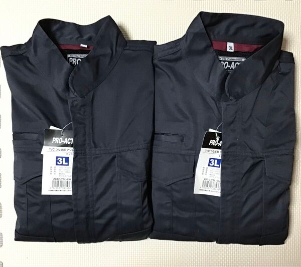★ 未使用 T/C 長袖 ツナギ服 つなぎ服 作業服 3L チャコール 2枚セット