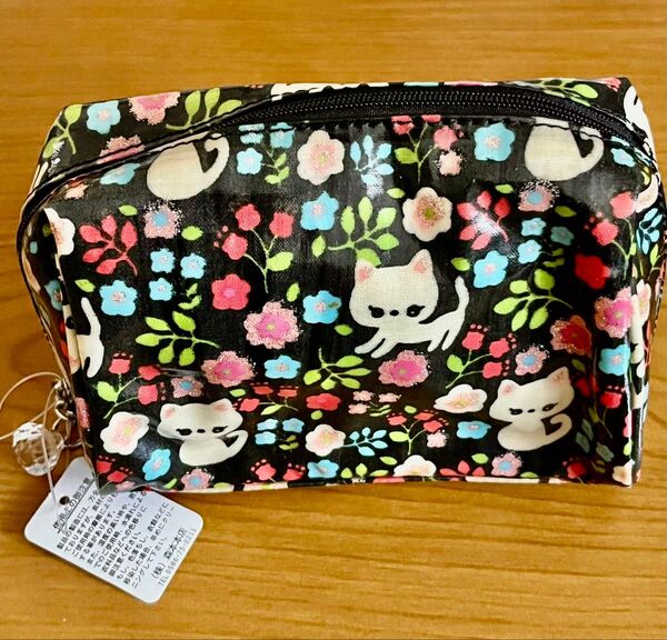 【新品】キラキラ ラメ 猫とお花のポーチ 小物入れ タグ付き未使用品