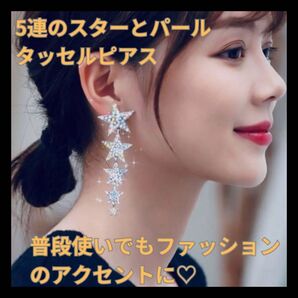 タッセルピアス スター 星 非対称 大振り シルバー アクセサリー アクセ 韓国