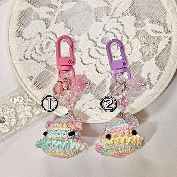 ★006★ハンドメイド handmade めんだこちゃん メンダコ 可愛い ちびめんだこ キーホルダー カラフル パステル ピンク