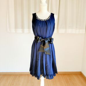 axes femme アクシーズファム バックバラスリットドレス 紺 M 結婚式 二次会 お嬢様 お食事会 ワンピース 2way
