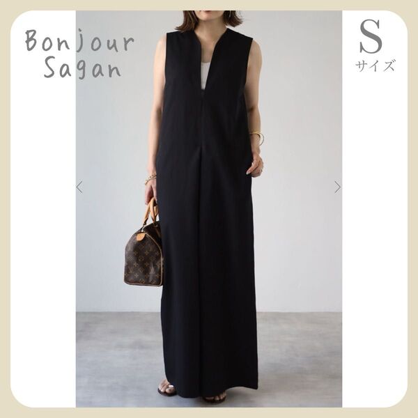 【新品タグ付き】ディープVネックオールインワン / ブラック Sサイズ Bonjour Sagan