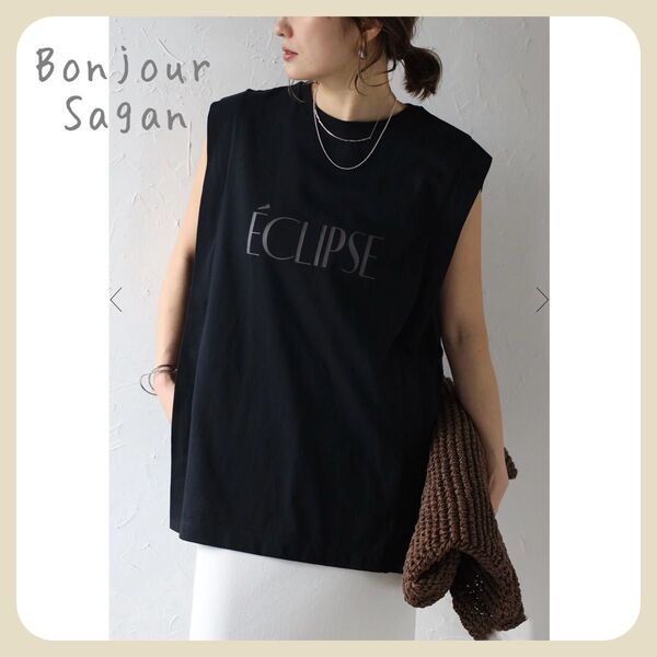 【新品タグ付き】USAコットンCLIPSEロゴノースリスクエアプルオーバー / ブラック Bonjour Sagan