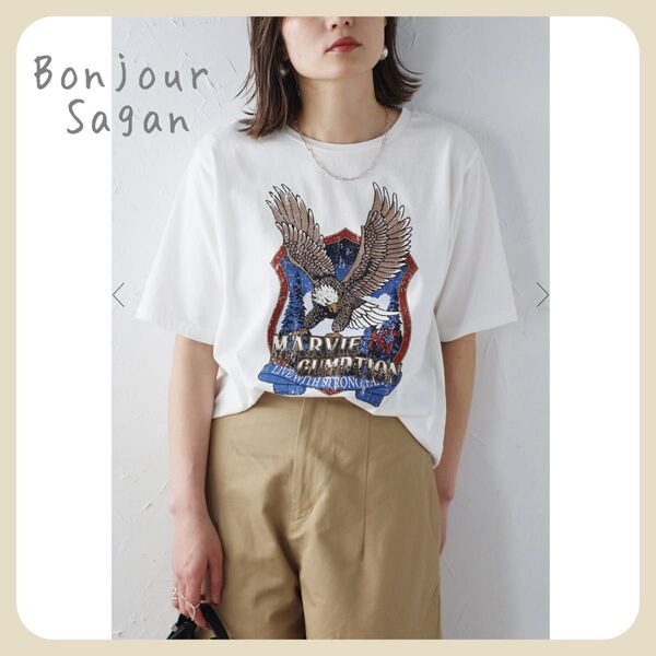 ◇◇残1◇◇ 【新品タグ付き】イーグルロゴプリントTシャツ / オフホワイト Bonjour Sagan