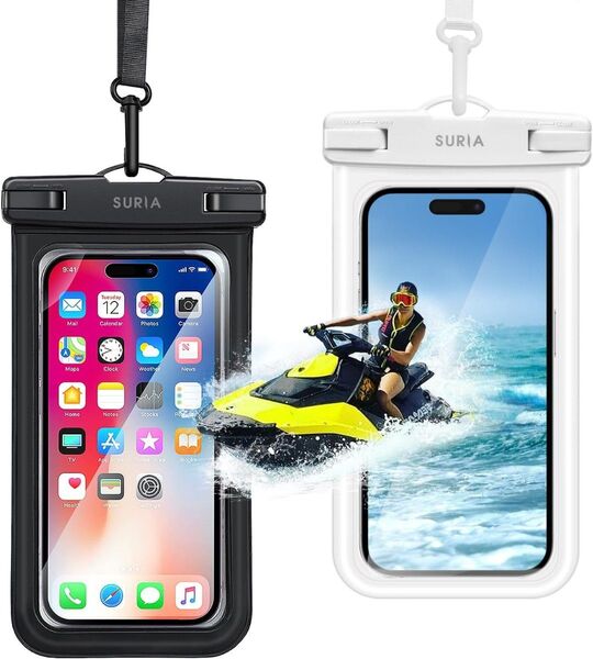 【2点セット】 スマホ 防水ケース IPX8 タッチ可能 ブラックxホワイ卜 お風呂 プール レジャー