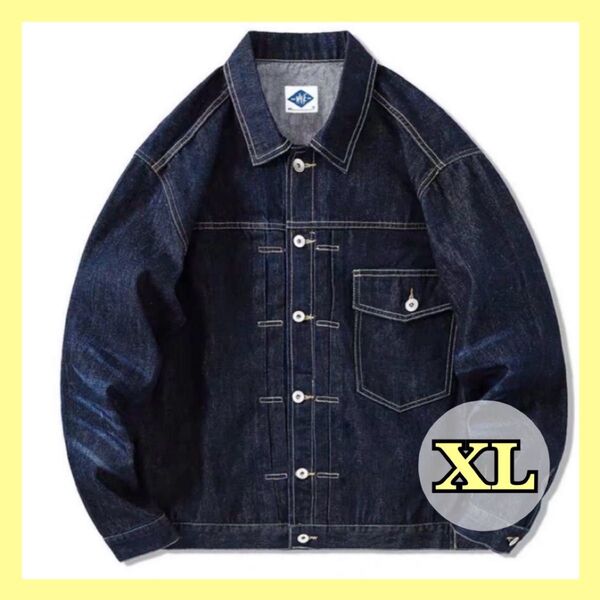 デニムジャケット XL ダークデニム ボタン付きジャケット Gジャン 男女兼用 オールシーズン ダークブルー 定番 ジャケット
