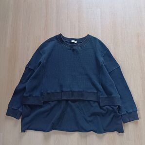 CRB 重ね着風 ゆったり プルオーバー トレーナー ブラック