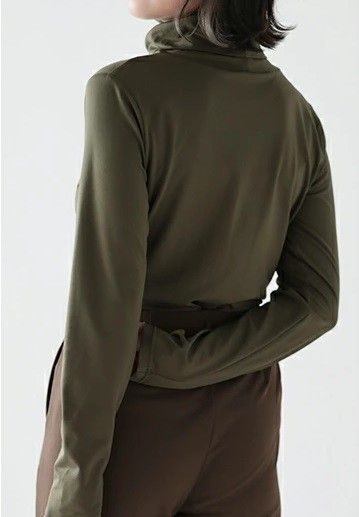 新品 裏起毛 カットソー トップス カーキ M 長袖 Tシャツ インナー 春 秋 冬 タートルネック オシャレ カジュアル 普段