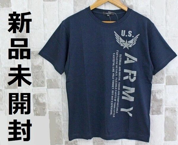 新品 メンズ アメカジ L ネイビー 紺 青 ロゴ プリント 半袖 Tシャツ 男 シャツ トップス ロンT カットソー 春 夏 秋