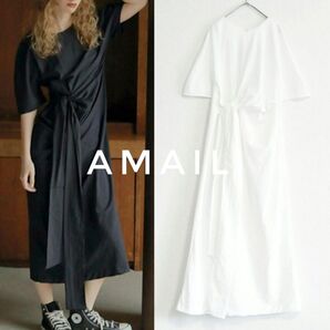新品タグ付き AMAIL アマイル ウエストリボン ロングワンピース 白