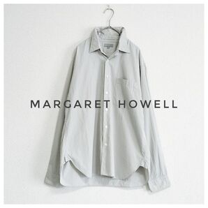 MARGARET HOWELL ストライプ コットンシャツ グリーン系 M
