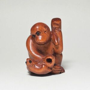 根付 猿 柘植 木彫品 木製 彫刻品 黄楊 現品お渡し サル 0707-10-23