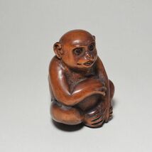 根付 猿 柘植 木彫品 木製 彫刻品 黄楊 現品お渡し サル 0707-12-13_画像4