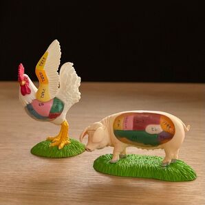鶏と豚の部位が分かるフィギュア2体セット