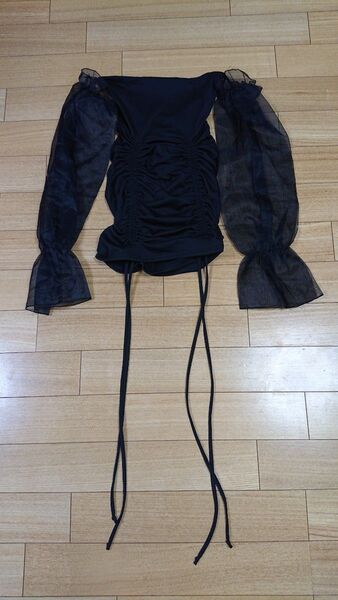 【美品】SHEIN トップス XS ブラック シフォン 着丈約50cm 黒 シースルー 透け感
