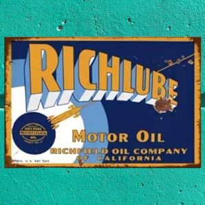 K156 ブリキ看板 RICHLUBE MOTOR OIL アメリカン雑貨 アンティーク ガレージ レトロ ウォールデコレーション