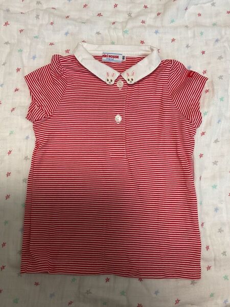 ミキハウス 新品未使用 襟うさこ 半袖シャツ ポロシャツ風 Tシャツ 80サイズ トップス 女の子 ベビー服
