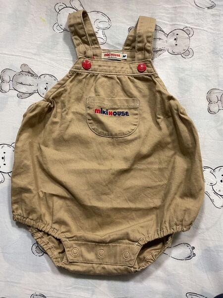 ミキハウス ダルマオール ベージュ Mサイズ 80〜90 美品 オーバーオール ロンパース ベビー ショートオール!