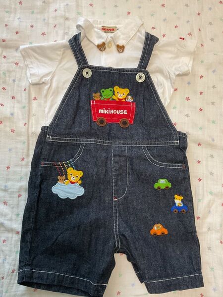 ミキハウス オーバーオール 襟プッチーシャツ 2点セット 90サイズ 美品 サロペット ロンパース 男の子 ベビー服