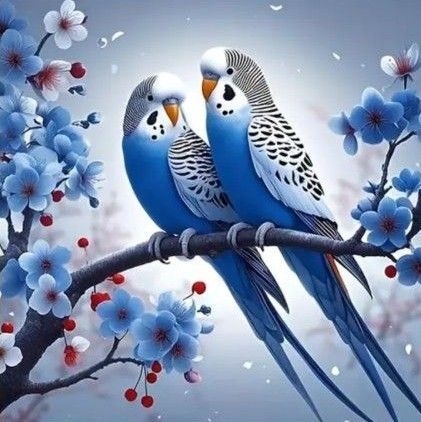 新品ダイヤモンドアート30×30可愛い二羽のインコ 青い鳥 小鳥 作成キット