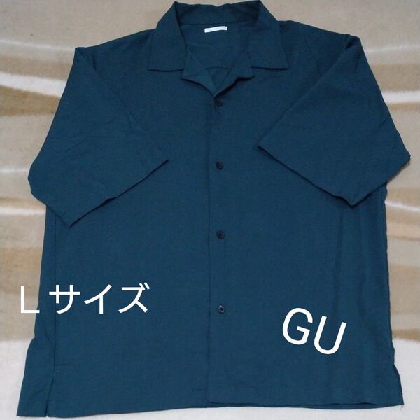 GU オープンカラーシャツ 5分袖 Lサイズ ダークグリーン