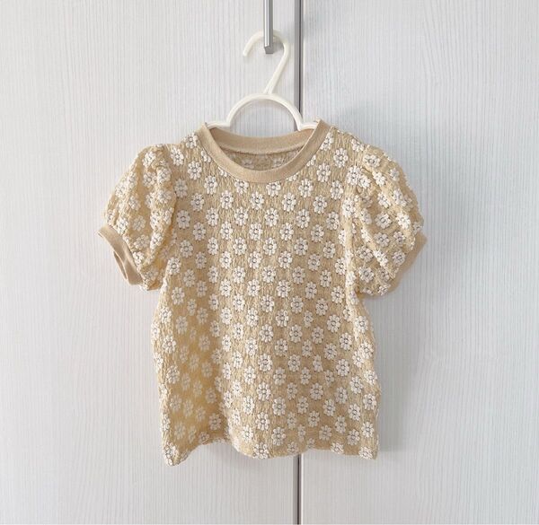 【美品】アプレレクール 100cm フラワージャガードシアーTシャツ 半袖