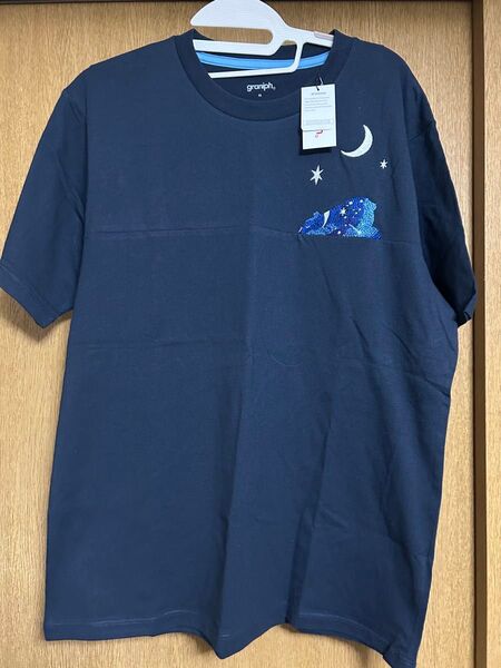 graniph Tシャツ クマと月と星の刺繍 M ネイビー 未使用 タグ付き