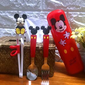 新品 ディズニー ミッキー トレーニング箸 カトラリー4点セット