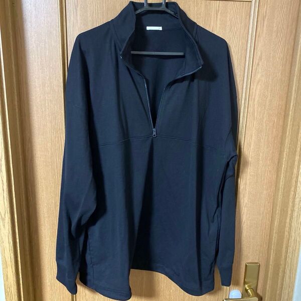 (XL) GU ジーユー ヘビーウェイトオーバーサイズハーフジッププルオーバーT(長袖) 09 BLACK