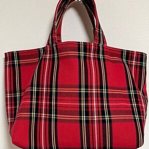 ハンドメイド 赤いタータンチェックのミニトートバッグ 手提げバッグ