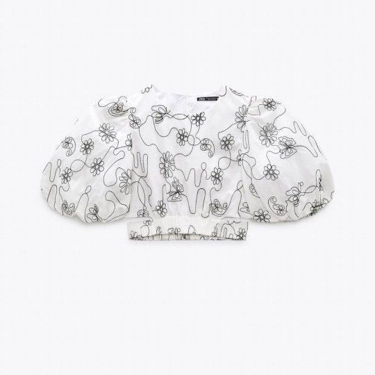 ZARA 花柄 ブラウス トップス パフスリーブ ポプリン袖 ザラ