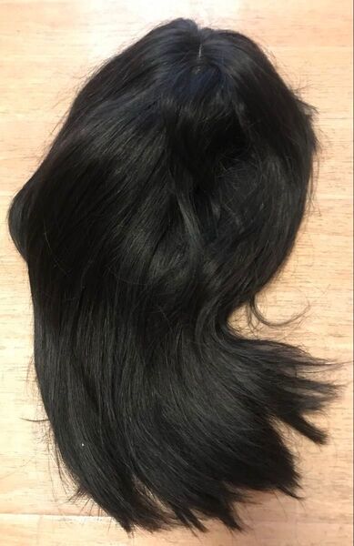 【新品】高級人毛100% フルウィッグ ミディアム ナチュラルブラック