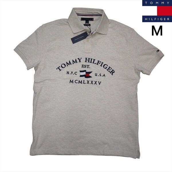 新品 トミーヒルフィガー M 刺繍ロゴストレッチ ポロシャツ オフホワイト系 ゴルフにも TOMMY HILFIGER