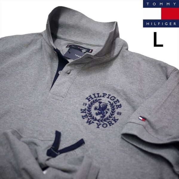 新品 トミーヒルフィガー L 刺繍エンブレム ストレッチ ポロシャツ ゴルフにも TOMMY HILFIGER