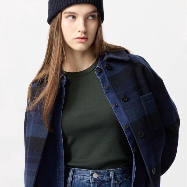 UNIQLO ソフトリブクルーネックT ダークグリーン Sサイズ