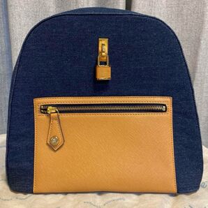 (美品)SamanthaVega デニムリュック ネイビー×キャメル