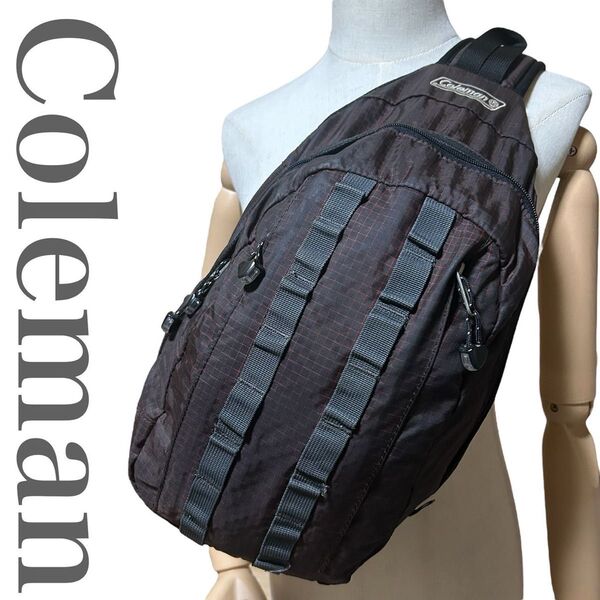 美品 コールマン Coleman ボディバッグ ウエストバック 斜め掛け クロスボディ ブラック レッド チェック メンズ カバン