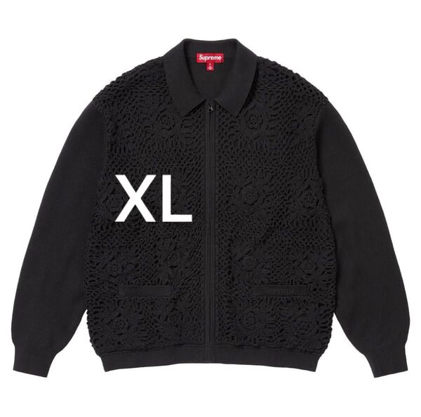 supreme crochet zip up cardigan Black XL