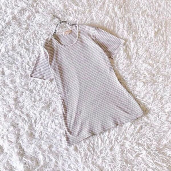 【MACY CLUB NEW YORK】 リブTシャツ (M) ボーダー 日本製 トップス カットソー 半袖