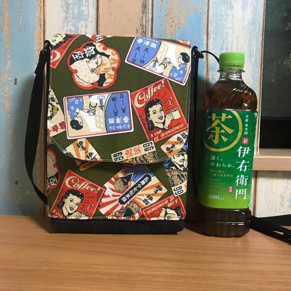 582 カーキ 映画 昭和 看板柄 デニム 帆布 ハンドメイド スマホポーチ