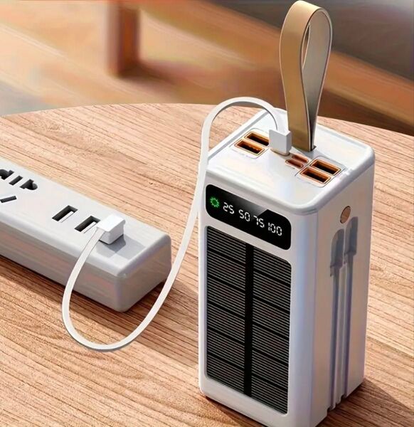 ソーラーモバイルバッテリー60000mah2025年4月購入、新品!白色