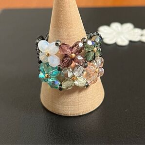 No.27 チェコの花編みリング 15号〜17号 ハンドメイド ビーズリング