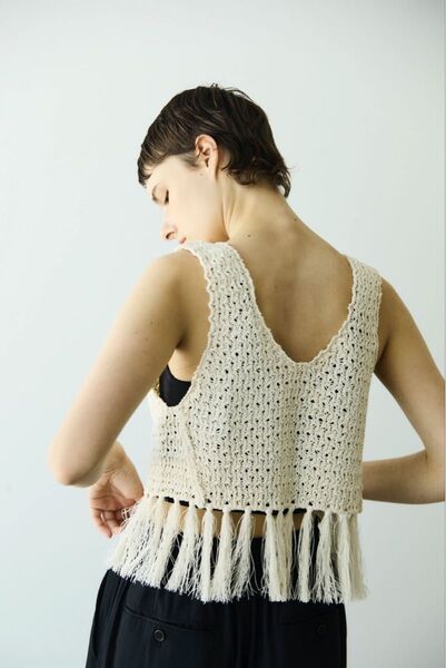 【unfil】double honeycomb mesh fringed top