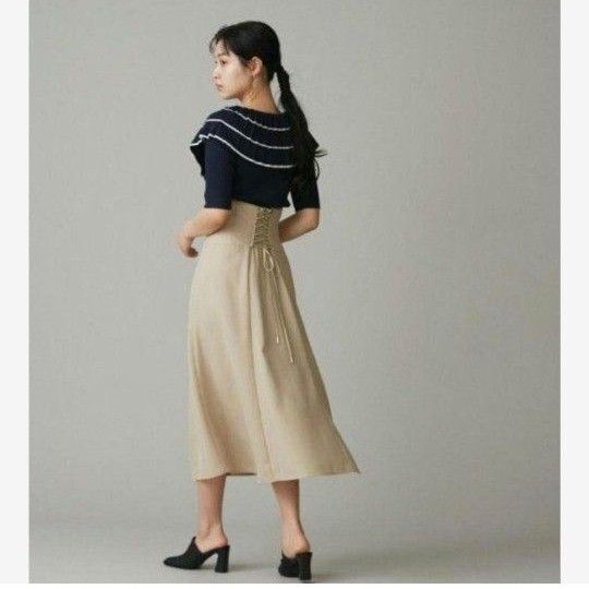 JILL by JILLSTUART ジルバイジルスチュアート バックレースアップスカート M ベージュ フレア ロングスカート