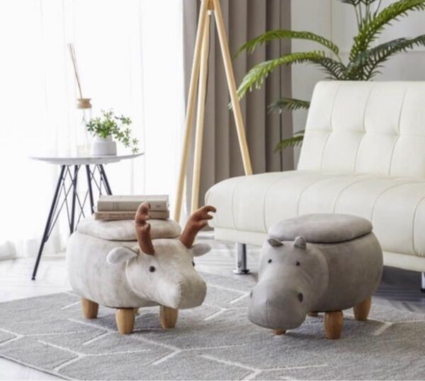 アニマルスツール オットマン かば 動物 収納 椅子 チェア 家具 北欧 踏み台 キッズ ぬいぐるみ アニマルチェア