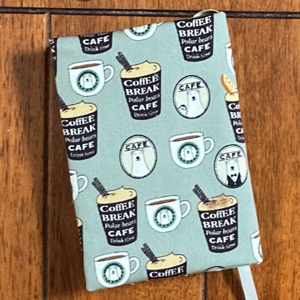 文庫本用 コットンこばやし くすみグリーン しろくまカフェ柄ブックカバー☆ハンドメイド