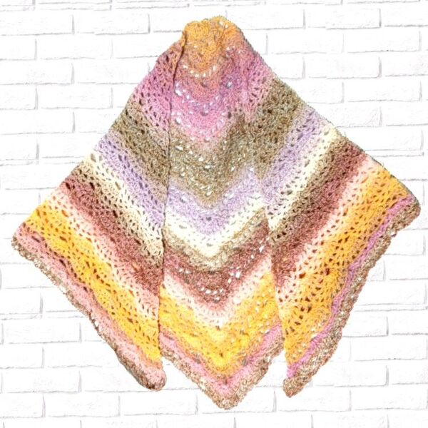 ウール段染め毛糸三角ショール ハンドメイド バレエ