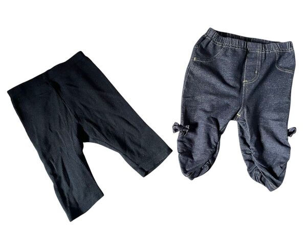 90cm100cm 2枚セット ベビー キッズ ボトムス 女の子 レギンス ブラック デニム